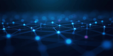 An abstract blue background featuring glowing digital light effects and network lines creates a powerful science technology wallpaper with a vector art star explosion pattern © Alpha Designs