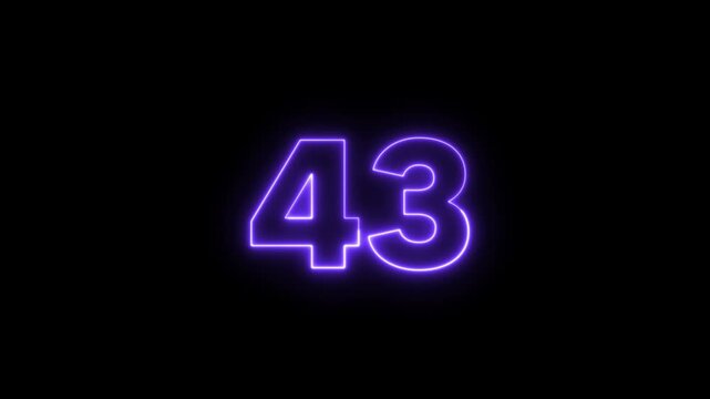 Neon number 43 text outline border frame style animation on black background.