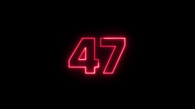 Neon number 47 text outline border frame style animation on black background.