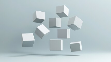 Simple Geometric Shapes: Irregularly Stacked Cubes on Light Gray Background
