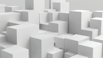 Simple Geometric Shapes: Irregularly Stacked Cubes on Light Gray Background
