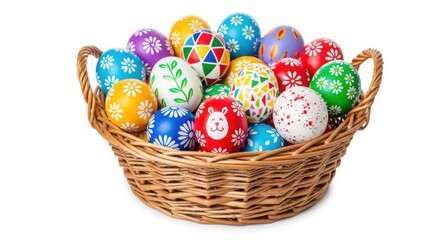 Fototapeta premium A basket filled with colorful easter eggs in various patterns and designs