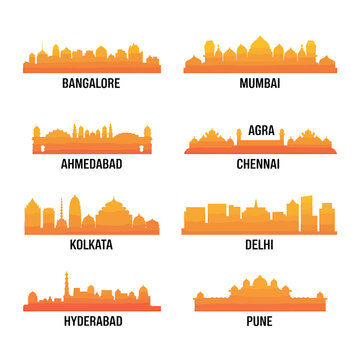 City skylines of bangalore mumbai agra ahmedabad chennai kolkata delhi hyderabad and pune