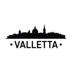 Fototapeta premium Silhouette of valletta skyline with city name text below