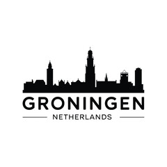 Fototapeta premium Groningen skyline silhouette with city name and country identification