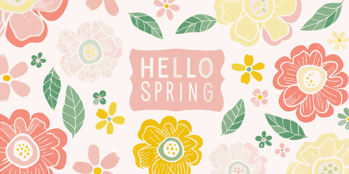 A cheerful spring floral pattern with a hello spring message