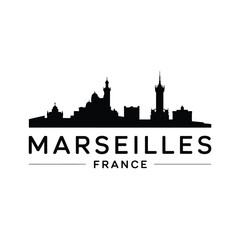 Fototapeta premium Silhouette of the marseilles skyline with the city name displayed below