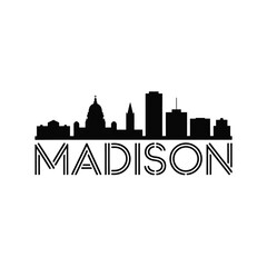 Fototapeta premium Black silhouette of madison wisconsin skyline with city name typography