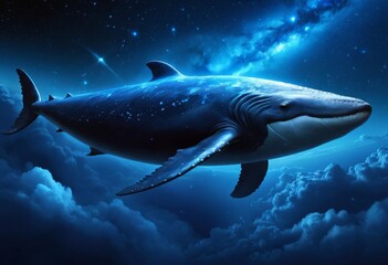 Mysterious night whale where the universe and the deep sea intersect