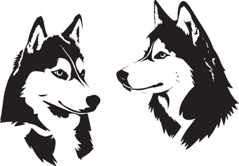 Wolf Inspired Husky Silhouette Dog Logo With Natural Black And White Graphic Style isolated on white background © A.P vector 