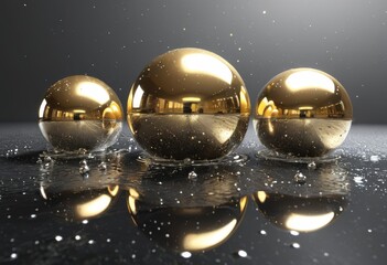 Shining Metallic Balls and Particle Texture on Wet Ground