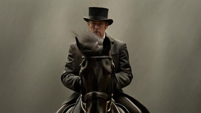 Powerful Black Horse and Rider Performing Dressage