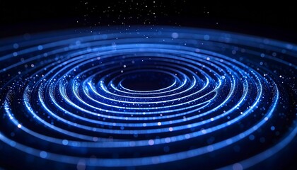 Glowing blue concentric rings with sparkling particles