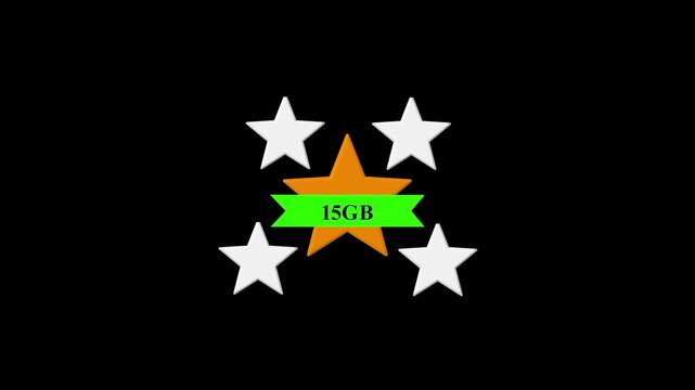 Modern 15GB Data Package Promo Video with four White Stars Orange Star Center and Green Banner Logo Reveal on Dark Background.