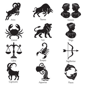 12 Zodiac signs silhouettes vector illustration