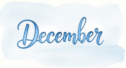 Fototapeta premium A beautifully written word december in a cursive font on a light blue background.