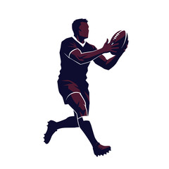 Rugby Player Catching Ball Silhouette, Dynamic Sports Action Illustration