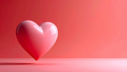 Glossy Pink Heart on Red Background ? Valentine Love Concept.