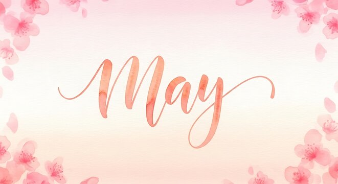 Beautiful floral background with the word may written in elegant cursive script.