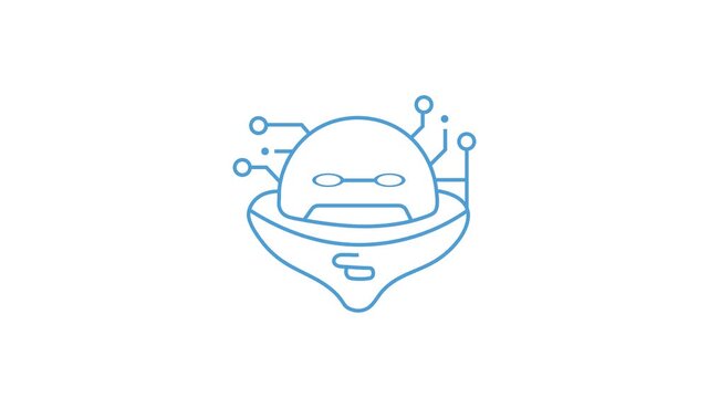 AI robot head with circuit board neural network connection. Minimal outline artificial intelligence bot icon for technology interface. Futuristic AI concept. 2D animation 4K resolution, alpha channel