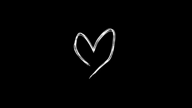 love white line, heart icon animation drawing of love signs hand-drawn animation outline marker brush black heart