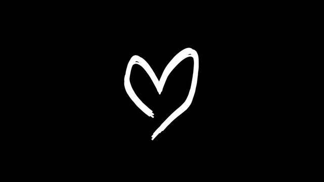 love white line, heart icon animation drawing of love signs hand-drawn animation outline marker brush black heart