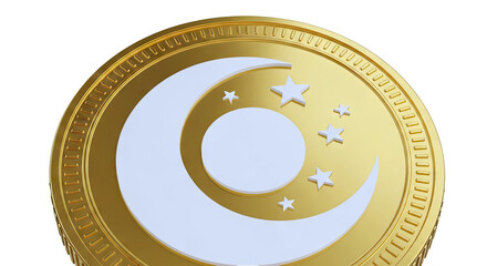 Golden Coin with Crescent Moon and Stars