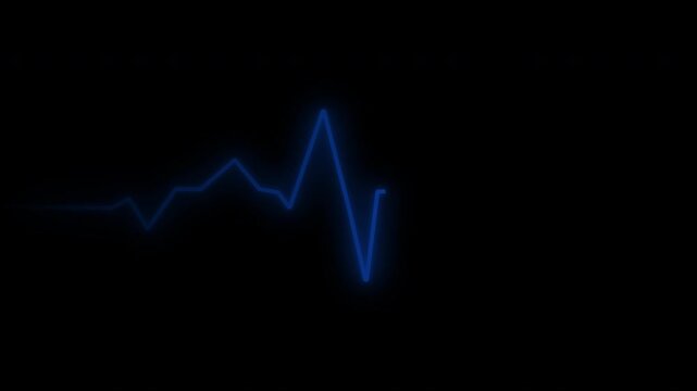 ECG heartbeat flatline Vibrant Blue Electrocardiogram on a Black Background, 4k stock image