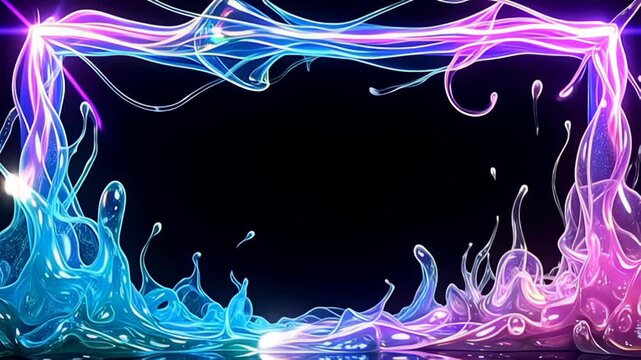 Imagine an extraordinary Iridescent Border Frame made of morphing prisms, where brilliant neon greens and vibrant yellows meld together, accompanied by streaks of luminescent light flowing