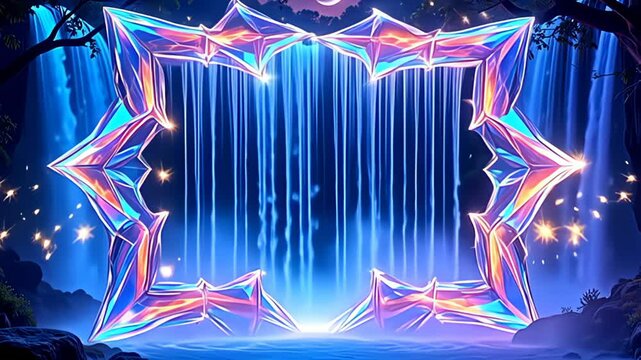 With a captivating essence, an otherworldly Iridescent Border Frame made of morphing prisms stands out, surrounded by cascading waterfalls of luminescent colors that flicker like fireflies,