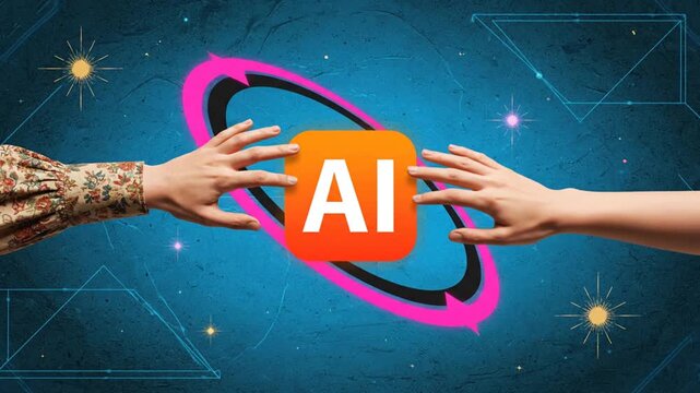 AI Technology Concept with Human Interaction and Futuristic Design.