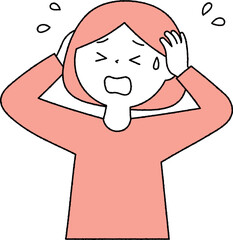 頭を抱えて困っている若い女性単色