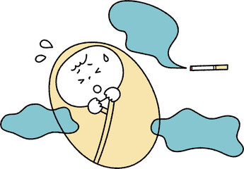 タバコの煙に苦しむ赤ちゃん単色