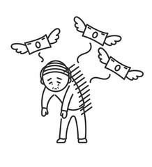 老後破産をするシニア男性のイラスト　線画のみ
