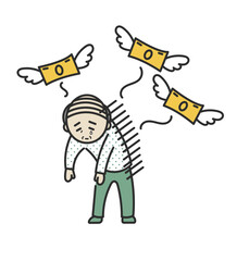 老後破産をするシニア男性のイラスト