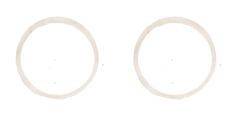 Two brown coffee rings on transparent background