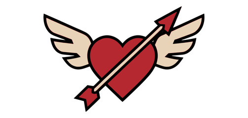 Obraz premium Winged Heart Pierced by Arrow Vector Icon for Web Interface