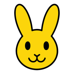 Yellow Rabbit Face Outline Vector Icon for App UI with Black Border