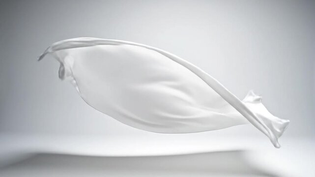 White Fabric Floating in Air Slow Motion.