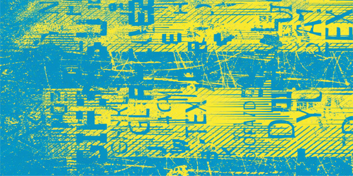 A seamless vector art illustration of a business technology word cloud featuring a city map pattern and puzzle design on an old yellow wall texture