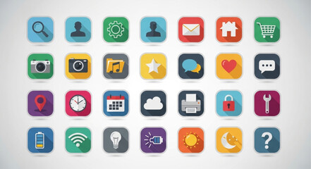 Collection of modern flat design icons for mobile applications.