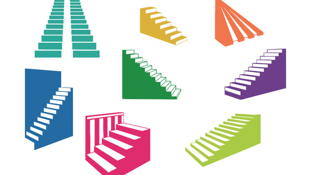 Staircase vector icons in different colors and angles illustration set