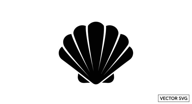 Black Scallop Shell Icon Silhouette, Isolated On White Background