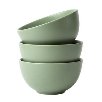 Stack of three sage green ceramic bowls