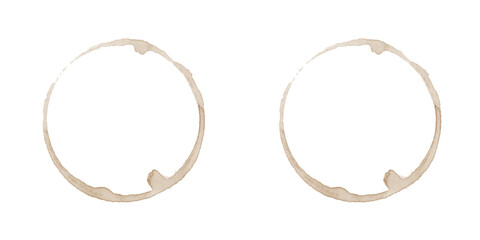 Two brown coffee rings on transparent background