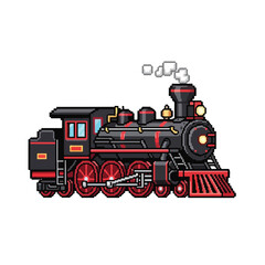 Vintage Steam Train Locomotive Pixel Art Illustration