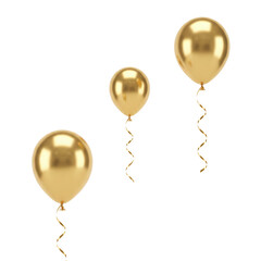 Three golden balloons floating at different heights