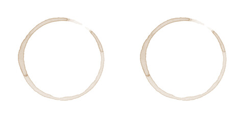 Two Brown coffee rings on transparent background