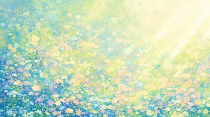 春の野原に咲く可憐な小花を油彩風のタッチで表現した華やかな背景。