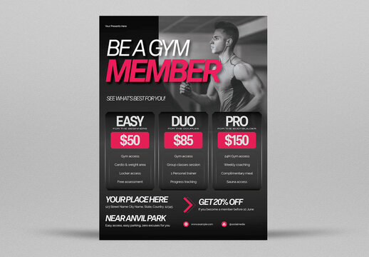 Black Geometric Gym Membership Flyer Layout